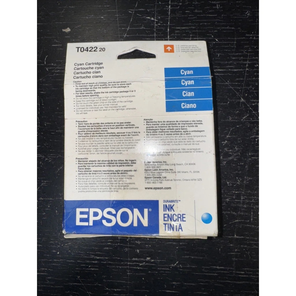 Epson T0422 cyan ink cartridge in original packaging, exp. 2005