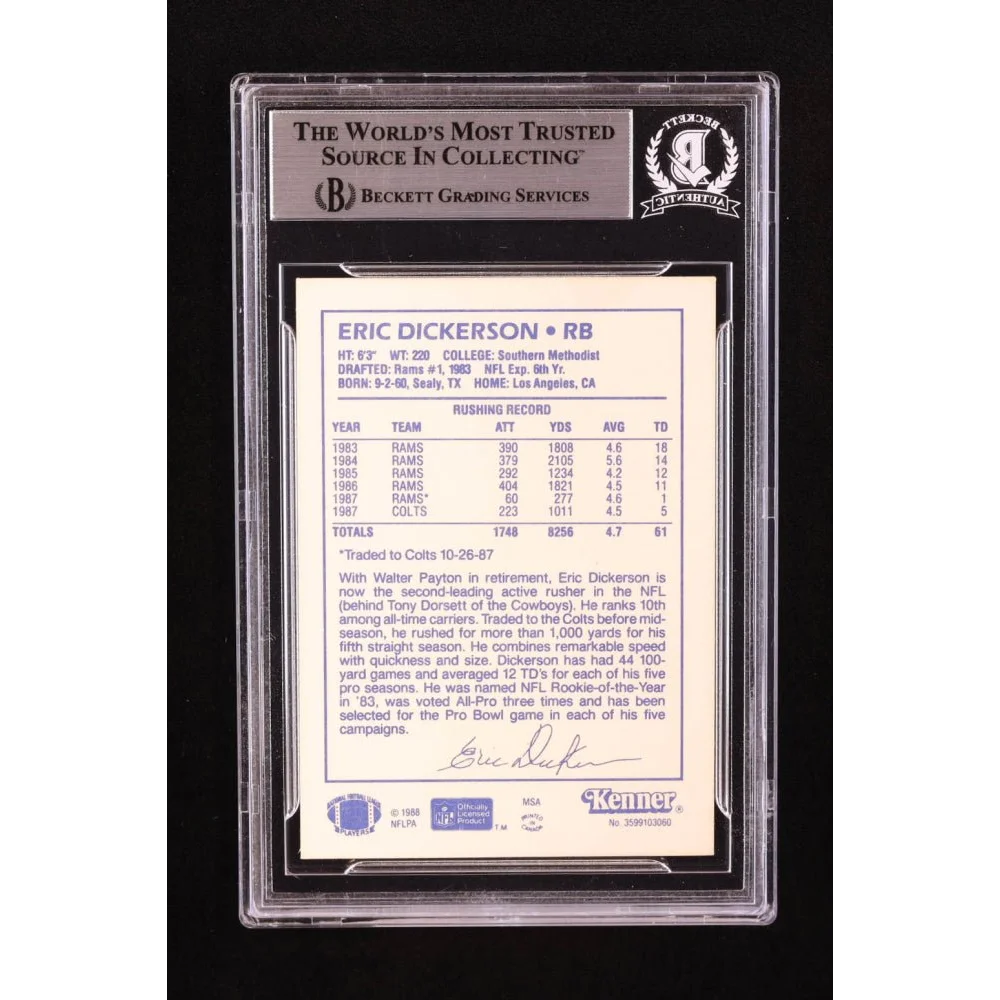 Eric Dickerson signed vintage 1988 Kenner football trading card graded BGS