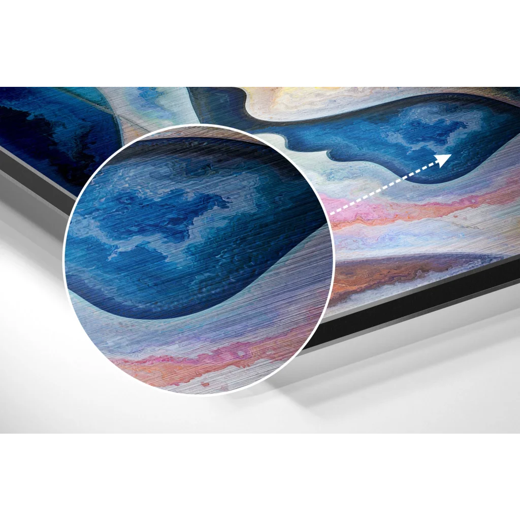 Swirling abstract eyes on brushed aluminium dibond print