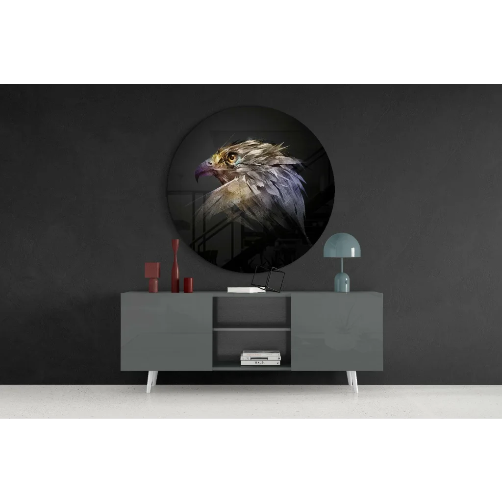 Majestic Eagle Tempered Glass Art Circle with detailed eagle head