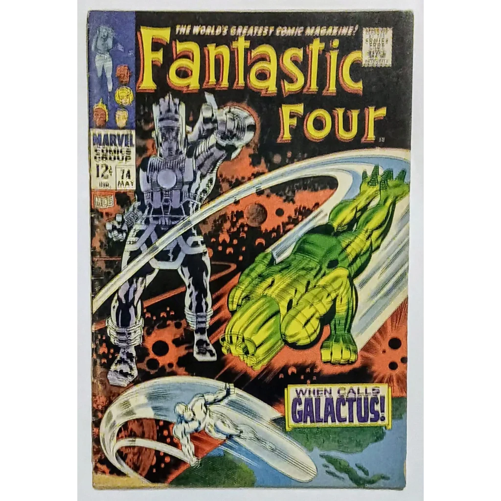 1974 Fantastic Four Marvel Comics cover with Silver Surfer and Galactus