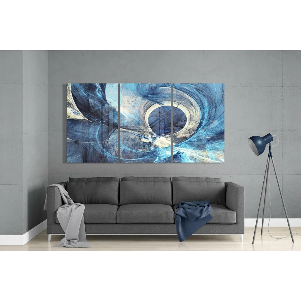 Cosmic Blue Swirl Triptych Glass Wall Art | Modern Wall Art Decor | vintageantiquesgifts.com