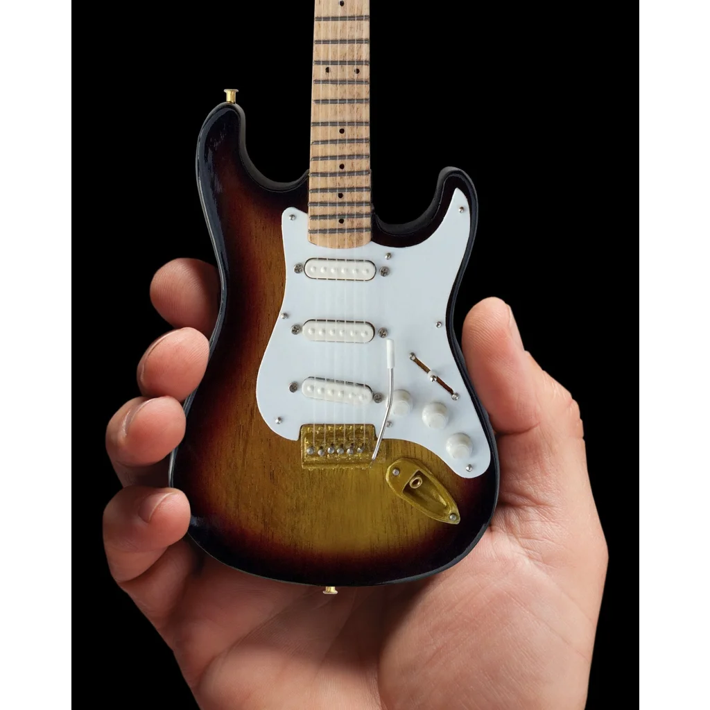 3-color sunburst Axe Heaven mini guitar on adjustable A-frame stand