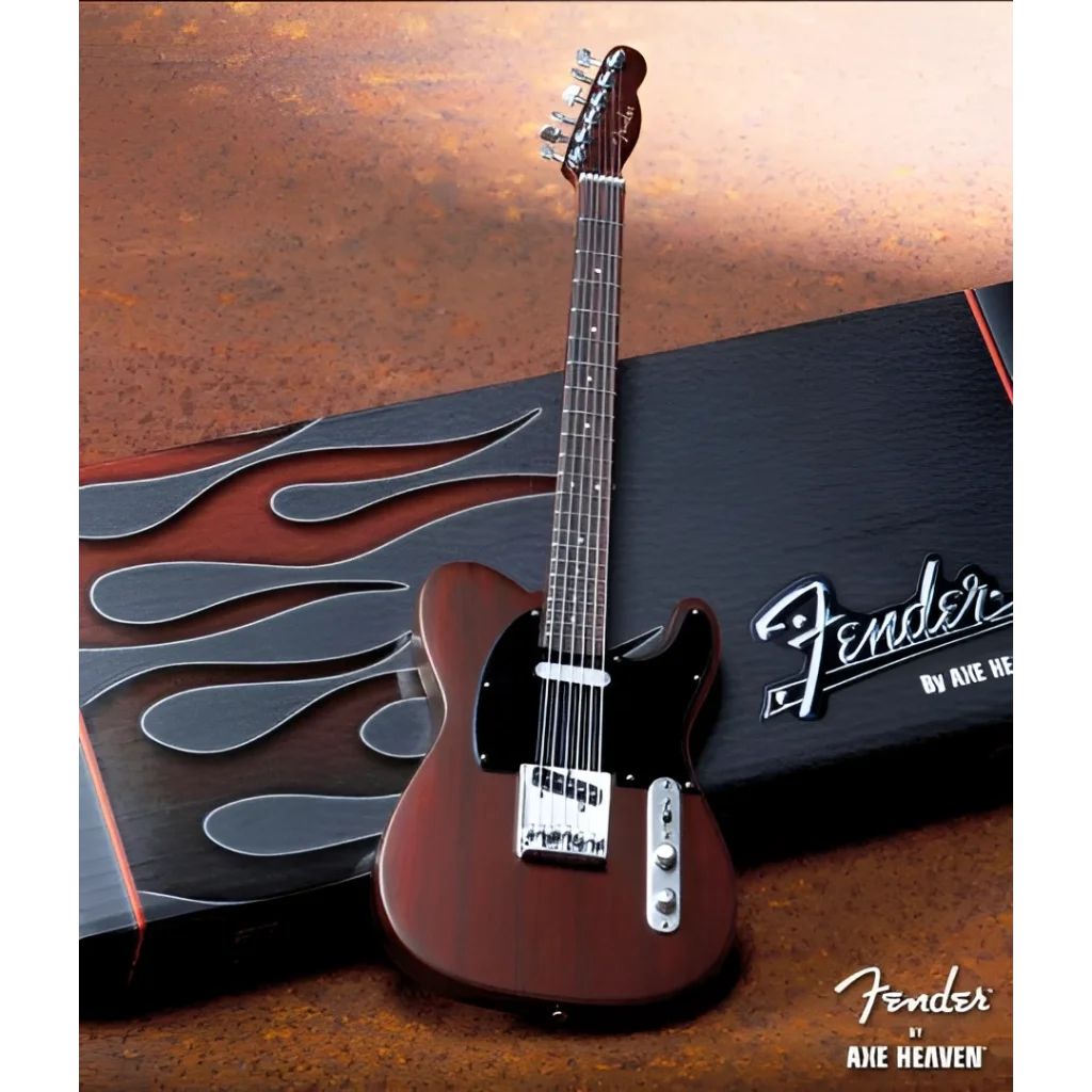 Brown Fender Telecaster Mini Replica by Axe Heaven with flame case and adjustable A-frame stand