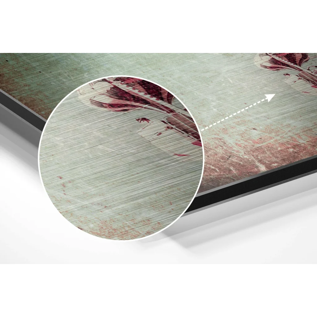 Vintage floral brushed aluminium dibond print in muted greens and reds