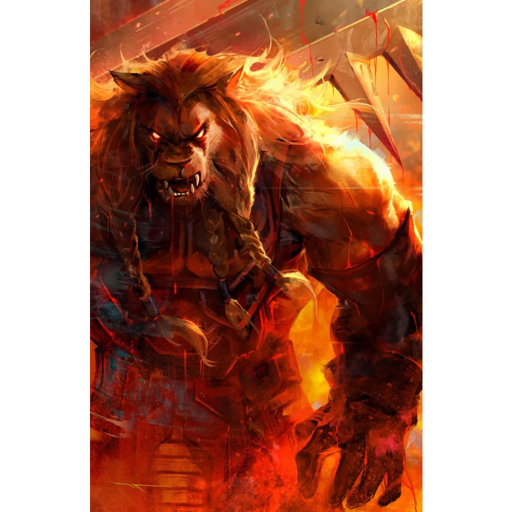 Fierce lion beast with glowing eyes on Ivan Tao foil cover in Fierce Lion Beast Comic