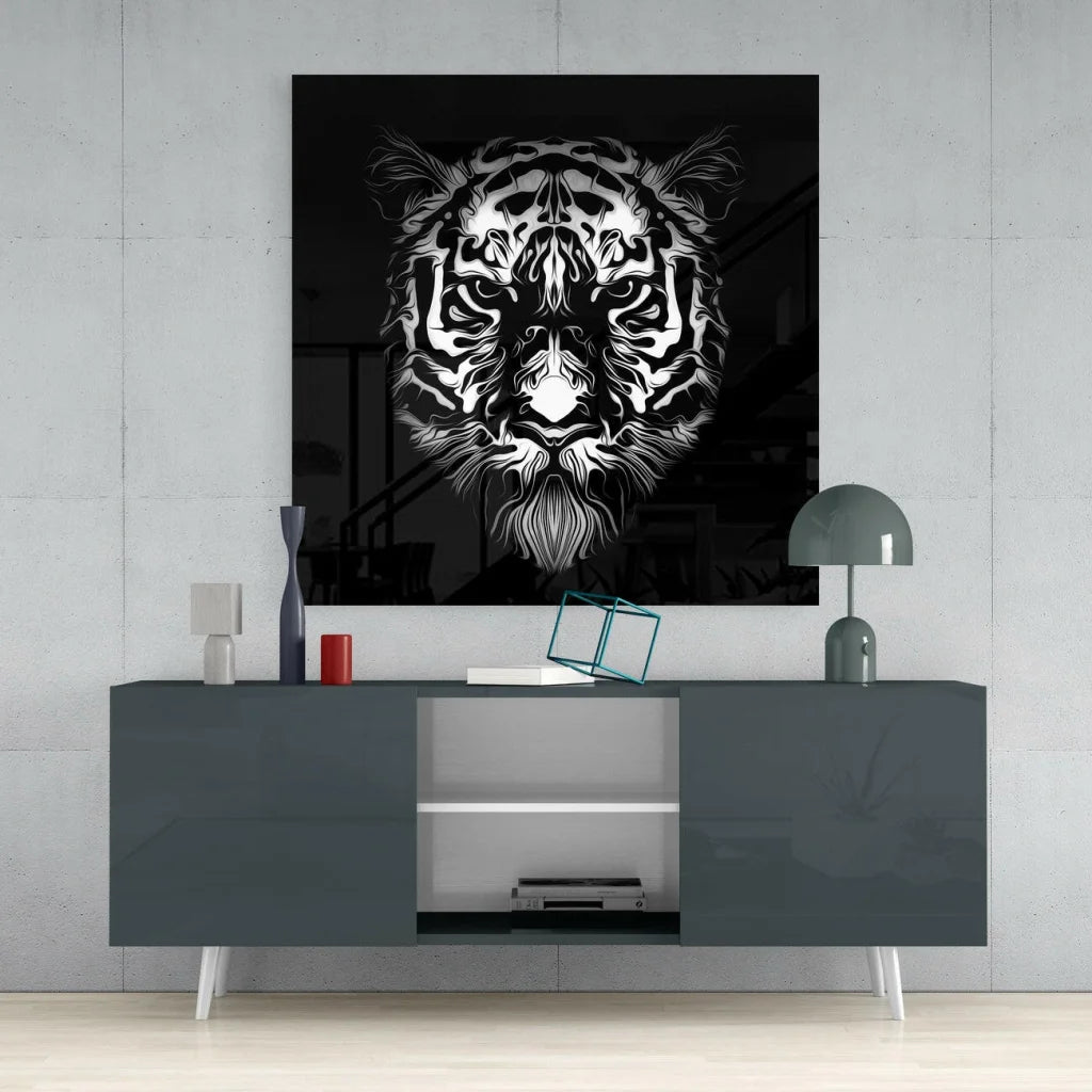 Fierce black and white tiger glass wall art print