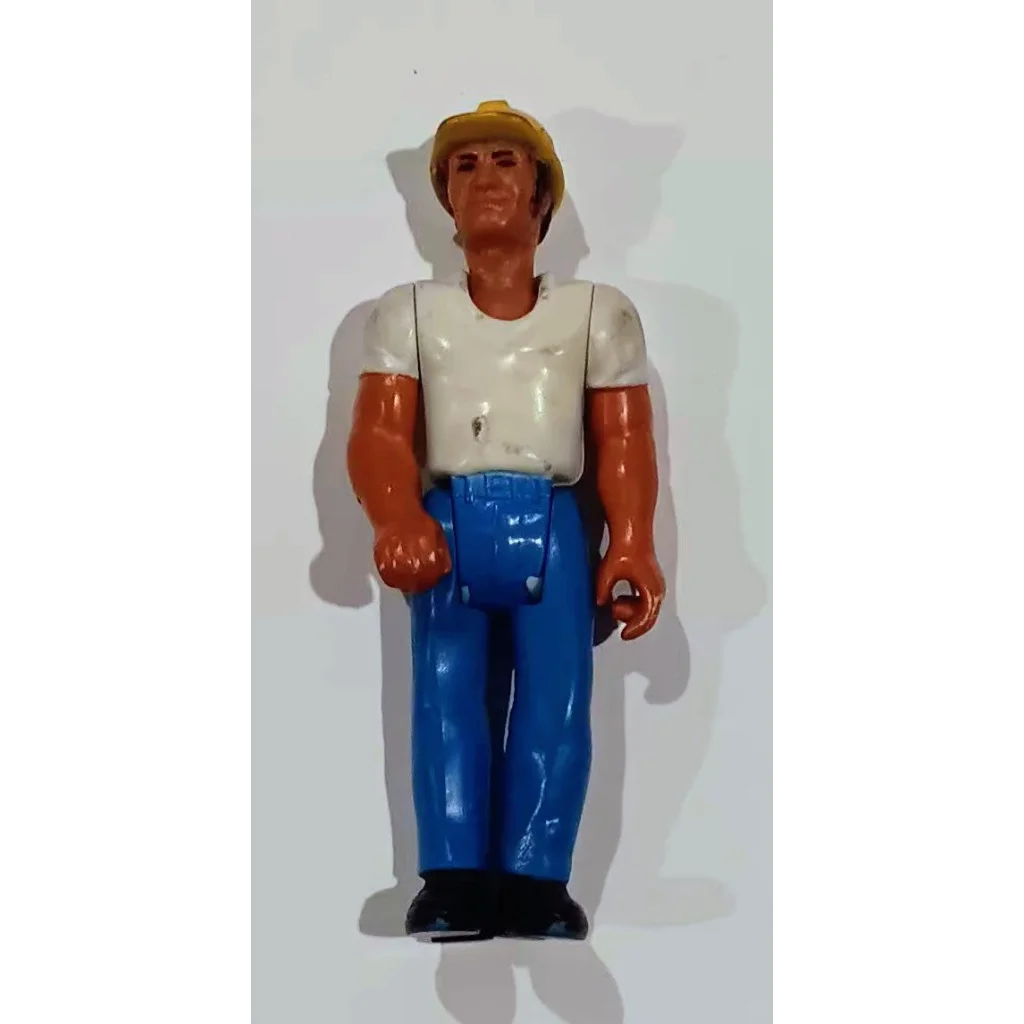 1974 Fisher Price Adventure People construction worker action figure with blonde hair, jeans and white shirt