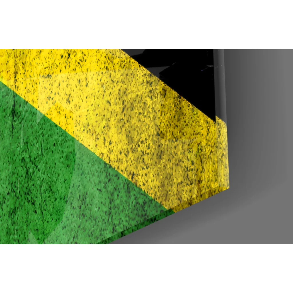 Jamaican flag insigne glass art in bold yellow green stripes