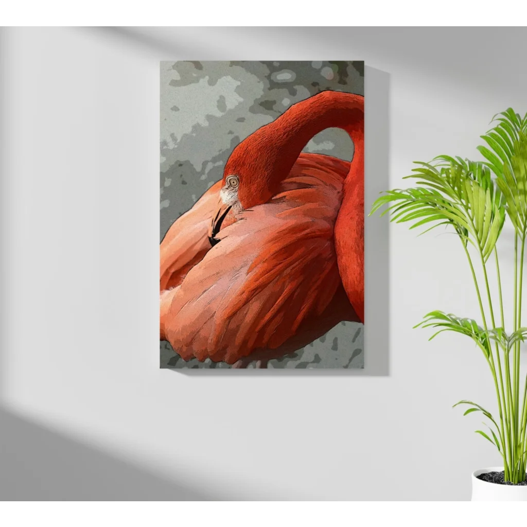 Vibrant red flamingo insigne aluminum print with textured brushstrokes
