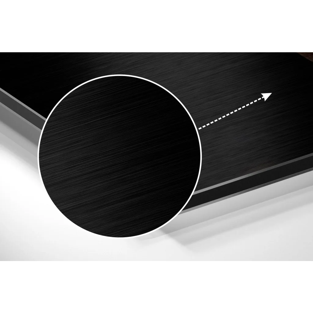 Stunning brushed aluminium dibond flamingo wall art on black metal surface