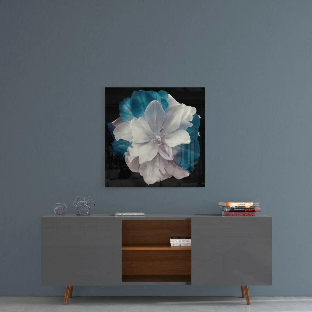 Stunning Teal Flower Glass Wall Art with Layered Petals | Contemporary Home Wall Art | vintageantiquesgifts.com