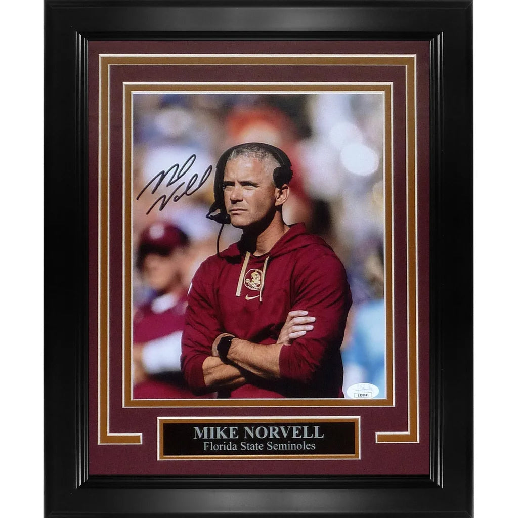 Framed Florida State FSU Mike Norvell signed maroon hoodie photo