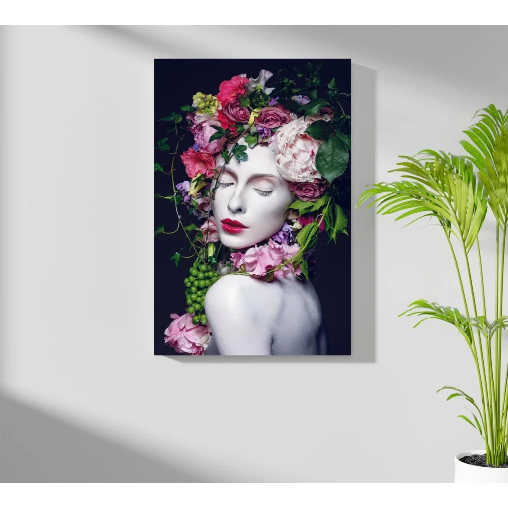 Woman in floral crown on Insigne Aluminum Prints