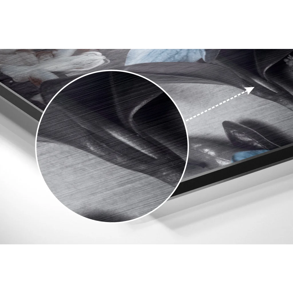 Stunning brushed aluminium dibond abstract floral wall art with black frame