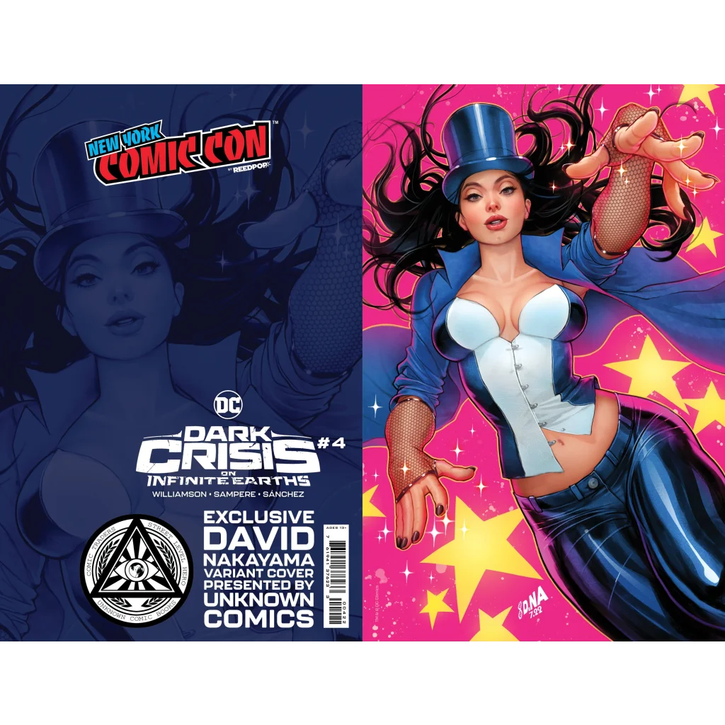 Dark Crisis Infinite Earths David Nakayama Zatanna comic covers displayed in the product
