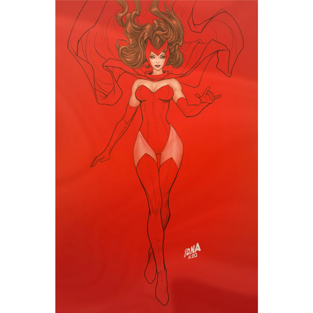 Incredible Scarlet Witch virgin color bleed red spandex costume with cape