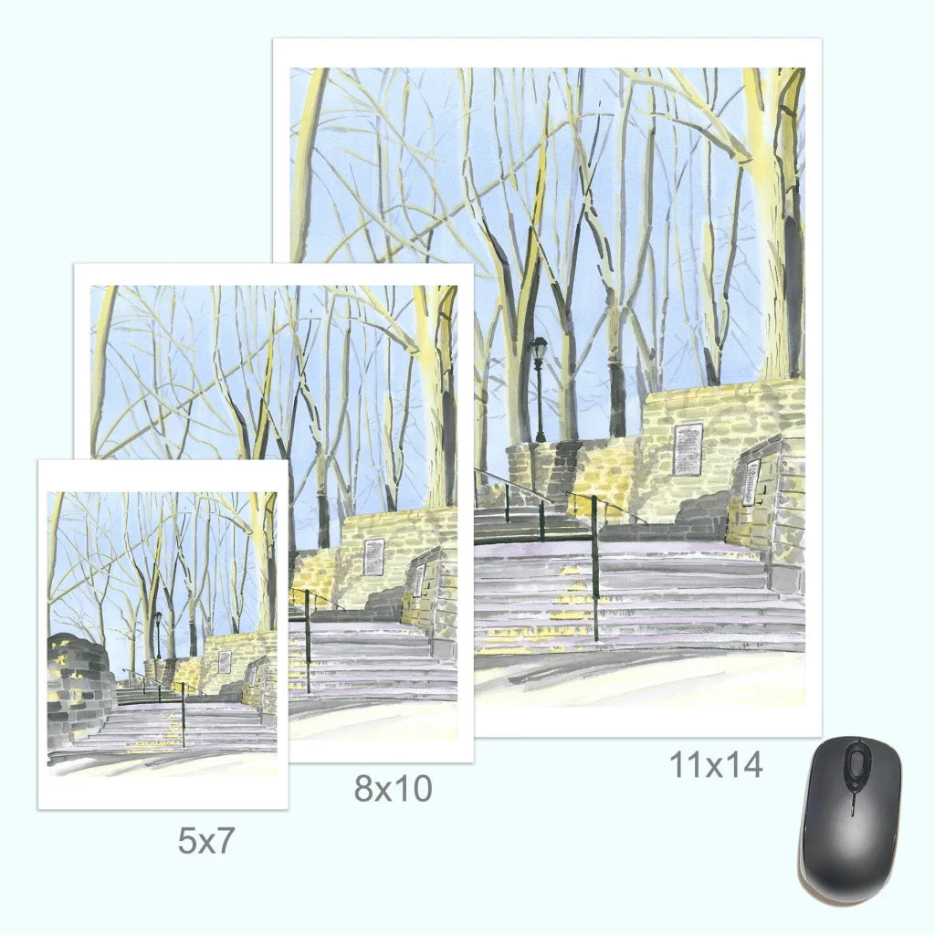 Ergonomic black 5x7 mouse with glossy finish in Fort Tryon Linden Terrace art print