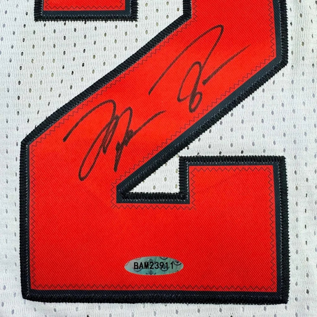 Framed 23 Jersey with red, white, and black accents, perfect for your wall display