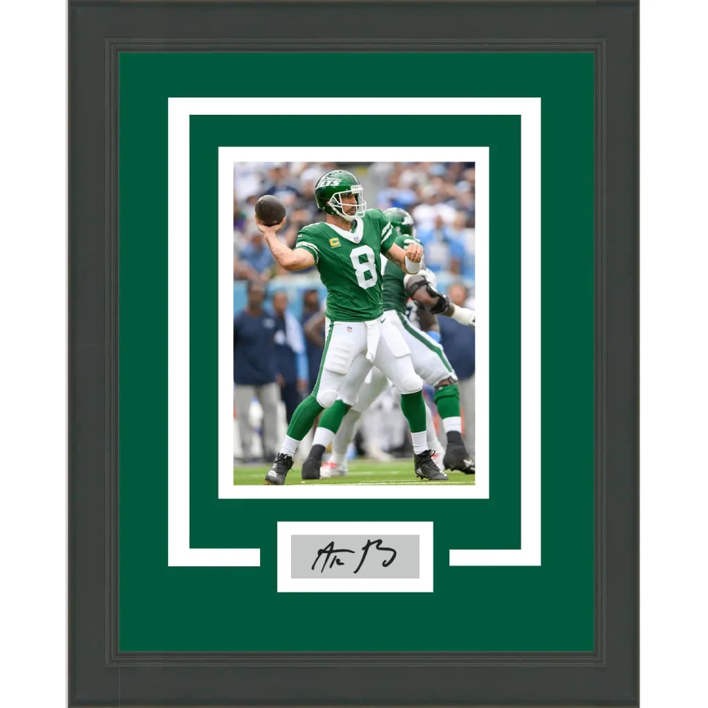 Framed Aaron Rodgers Laser Engraved Signature Auto New York Jets 11x14 Football Photo | Hall of Fame Sports Memorabilia | vintageantiquesgifts.com