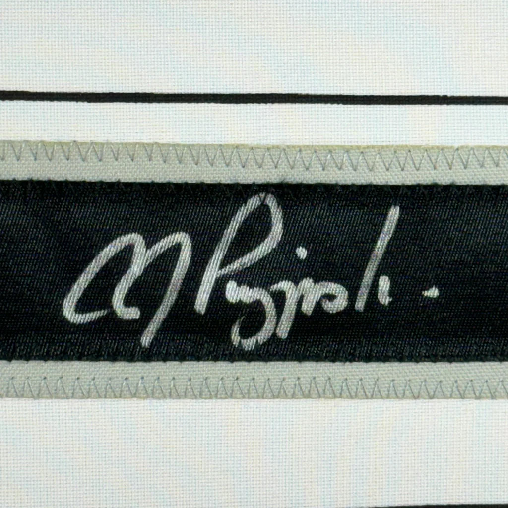Framed autographed AJ Pierzynski Chicago Pinstripe jersey with m. label