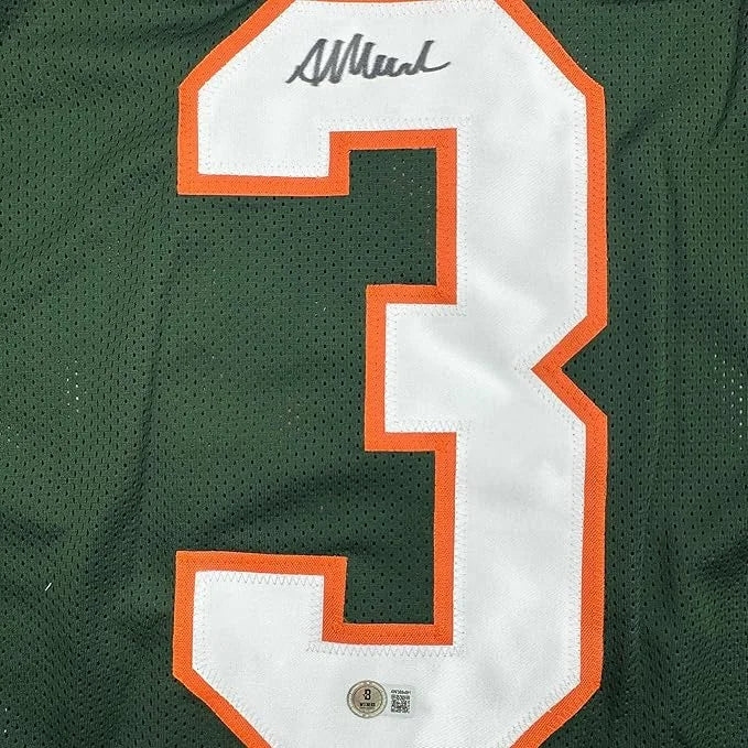 Framed Autographed Akheem Mesidor 35x39 Miami Green College Football Jersey Beckett BAS COA | Certified Authentic Signed Memorabilia | vintageantiquesgifts.com