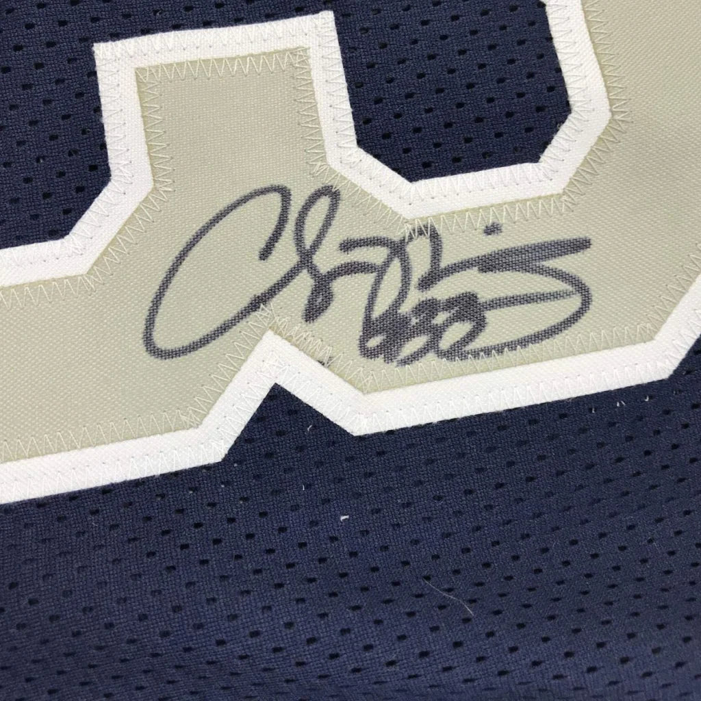 Framed Autographed Alonzo Mourning 35x39 Georgetown Blue College Basketball Jersey JSA COA | Certified Authentic Signed Memorabilia | vintageantiquesgifts.com