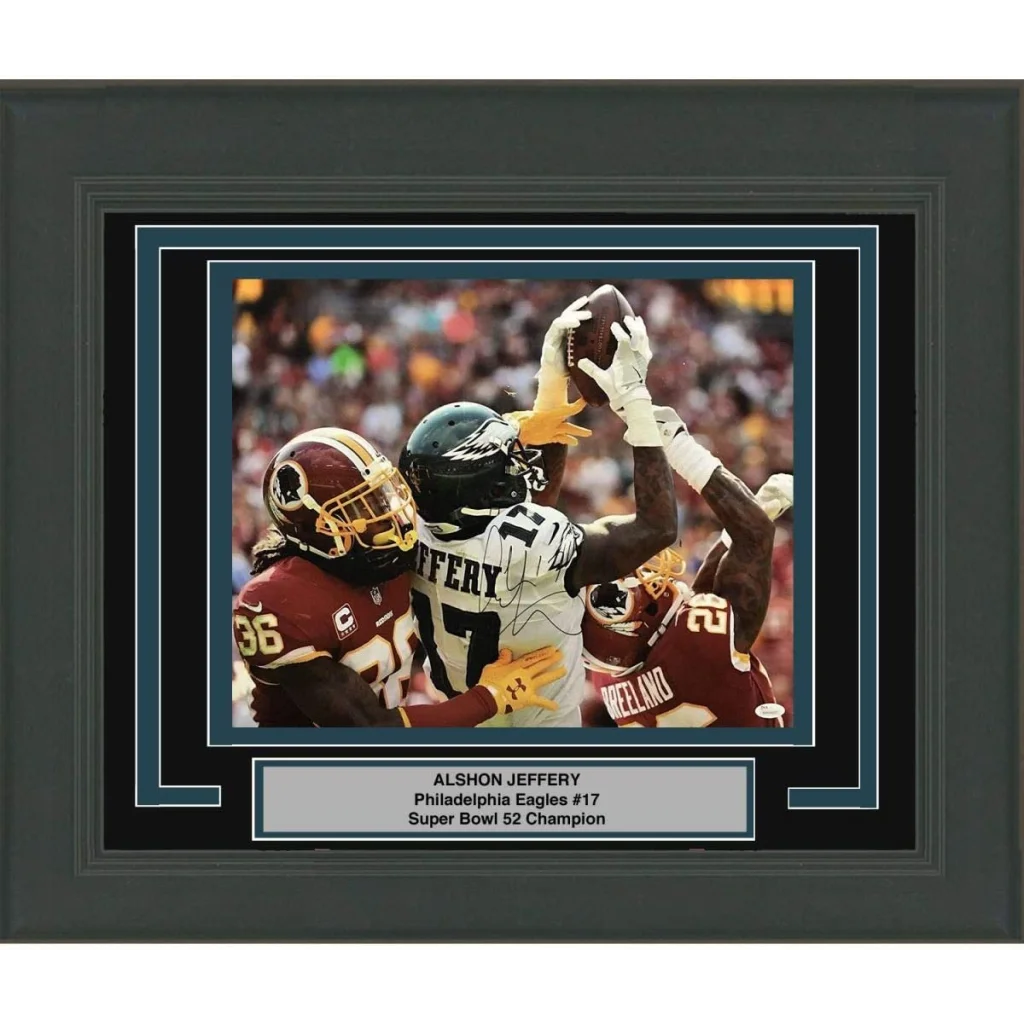 Framed Autographed Alshon Jeffery Philadelphia Eagles 16x20 Football Photo JSA COA | Hall of Fame Sports Memorabilia | vintageantiquesgifts.com
