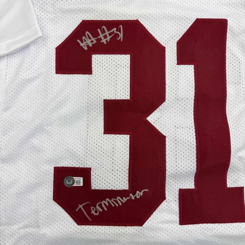 Framed Autographed Will Anderson Terminator 35x39 Alabama White College Football Jersey Beckett BAS COA | Certified Authentic Signed Memorabilia | vintageantiquesgifts.com