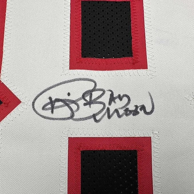 Framed Autographed Andre Rison 35x39 Atlanta Black Football Jersey Beckett BAS COA | Certified Authentic Signed Memorabilia | vintageantiquesgifts.com