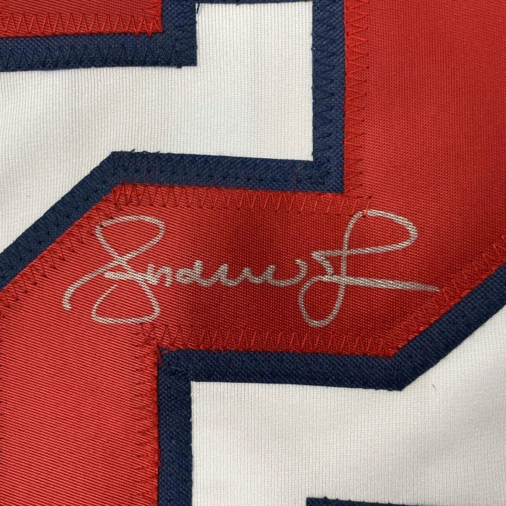 Framed Autographed Andruw Jones 35x39 Atlanta White Baseball Jersey JSA COA | Certified Authentic Signed Memorabilia | vintageantiquesgifts.com