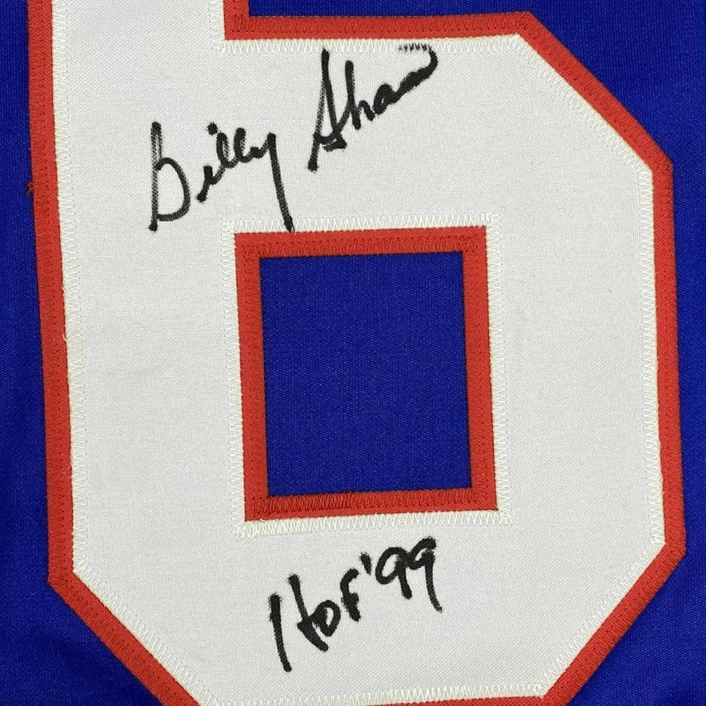 Blue and white Billy Shaw HOF jersey with red trim, signatures, professionally framed, Beckett BAS COA