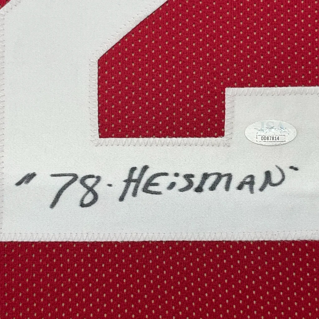 Framed autographed Billy Sims 1978 Heisman Oklahoma maroon jersey with number 6