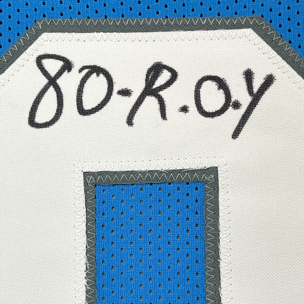 Framed Autographed Billy Sims 80 ROY 35x39 Detroit Blue Football Jersey JSA COA | Authenticated Signed Sports Jersey | vintageantiquesgifts.com