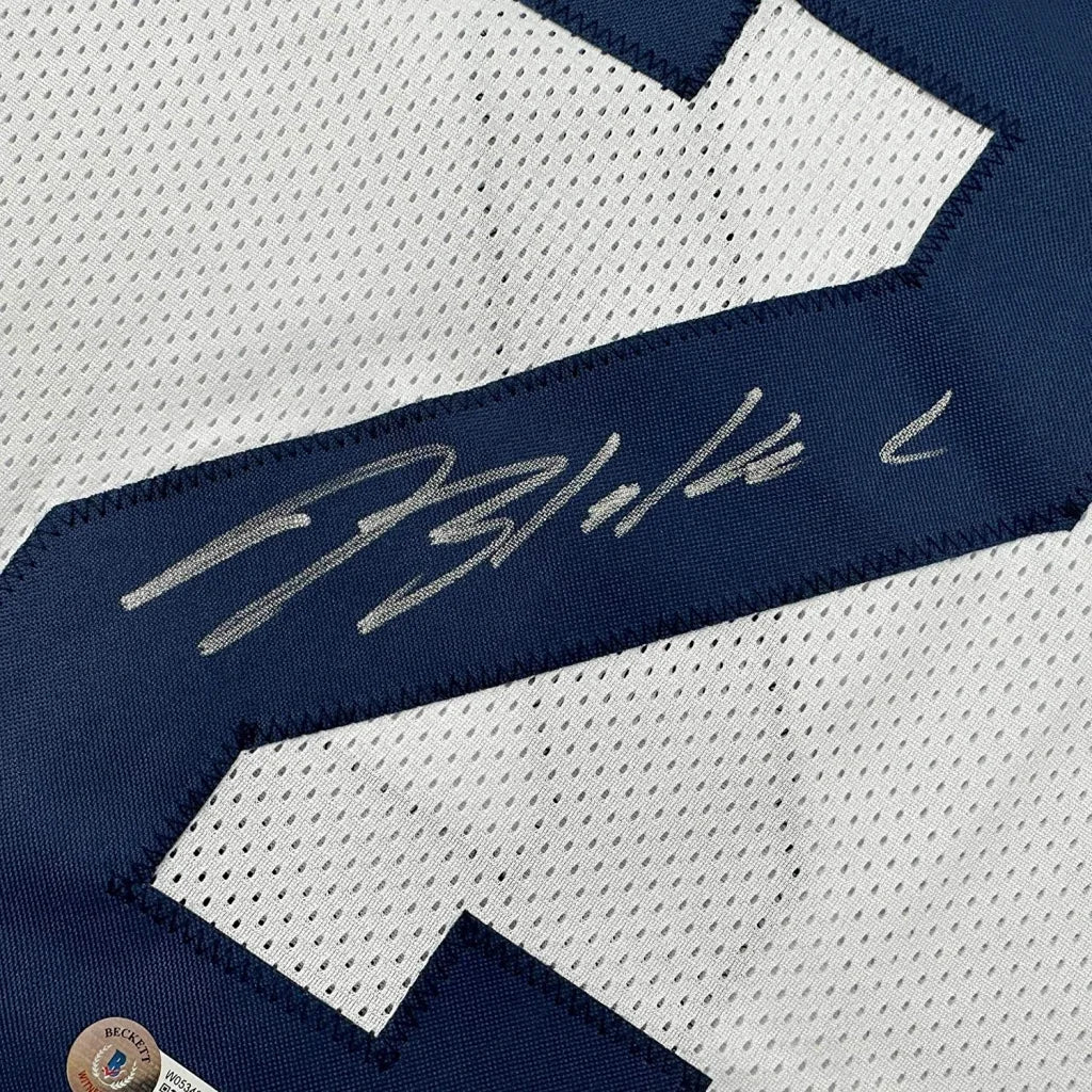 Framed Autographed Blake Corum 35x39 Michigan White College Football Jersey Beckett BAS COA | Certified Authentic Signed Memorabilia | vintageantiquesgifts.com