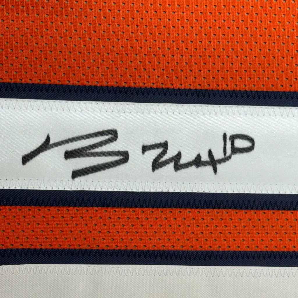 Orange Bo Nix signed sports jersey with black embroidered signature in premium frame