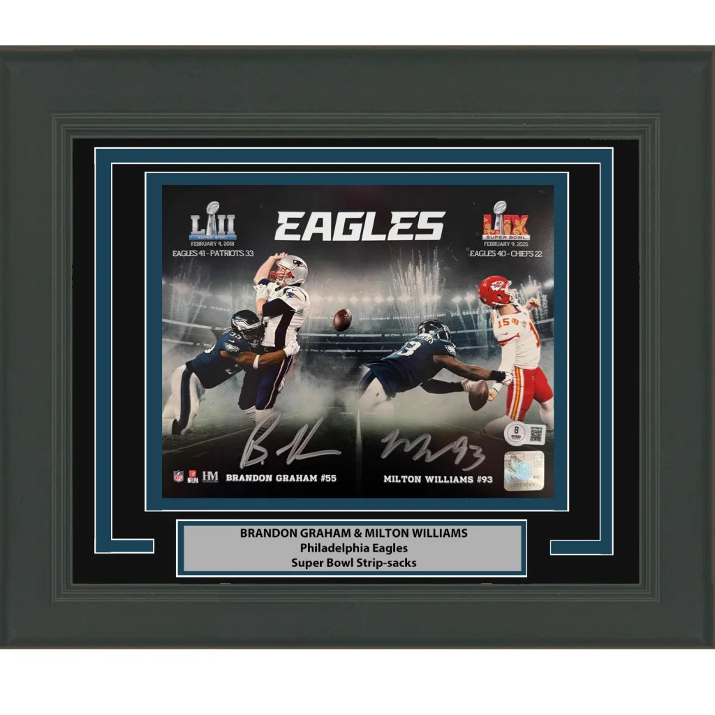 Framed autographed Philadelphia Eagles Super Bowl LII photo signed by Brandon Graham and Milton Williams