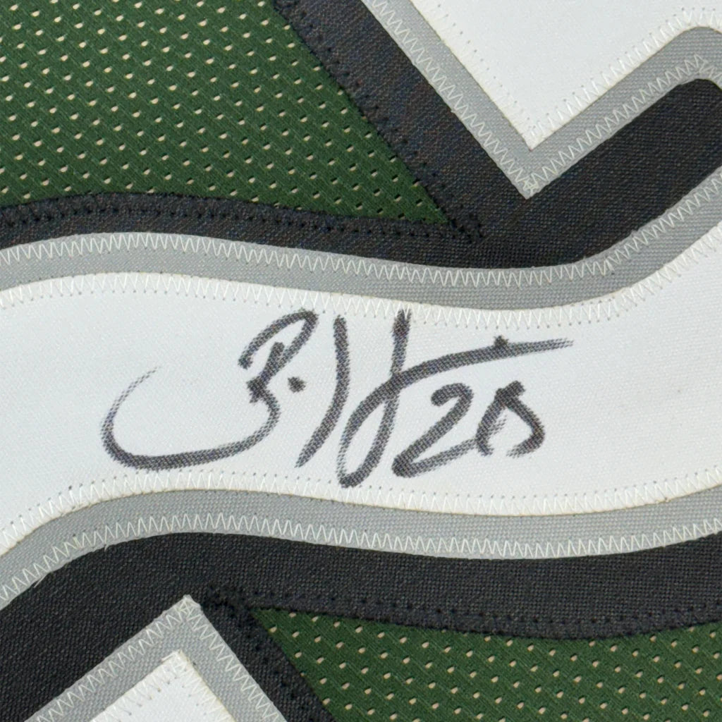 Framed Autographed Brian Dawkins 35x39 Philadelphia Green Football Jersey JSA COA | Certified Authentic Signed Memorabilia | vintageantiquesgifts.com