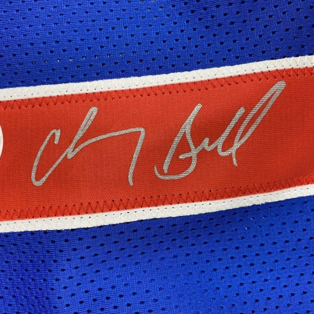 Framed autographed Chauncey Billups Detroit blue jersey with JSA COA