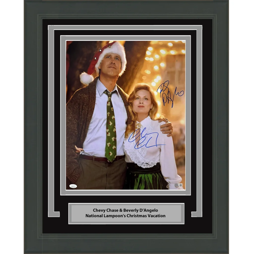 Framed signed photo of Chevy Chase and Beverly D’Angelo in National Lampoon’s Christmas Vacation