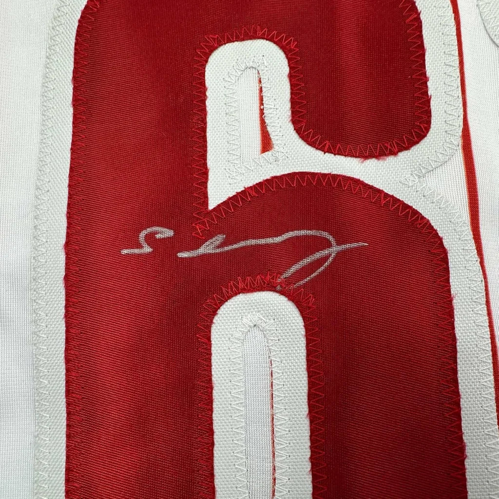 Framed Autographed Cristopher Sanchez 35x39 Philadelphia Pinstripe Baseball Jersey Beckett BAS COA | Certified Authentic Signed Memorabilia | vintageantiquesgifts.com