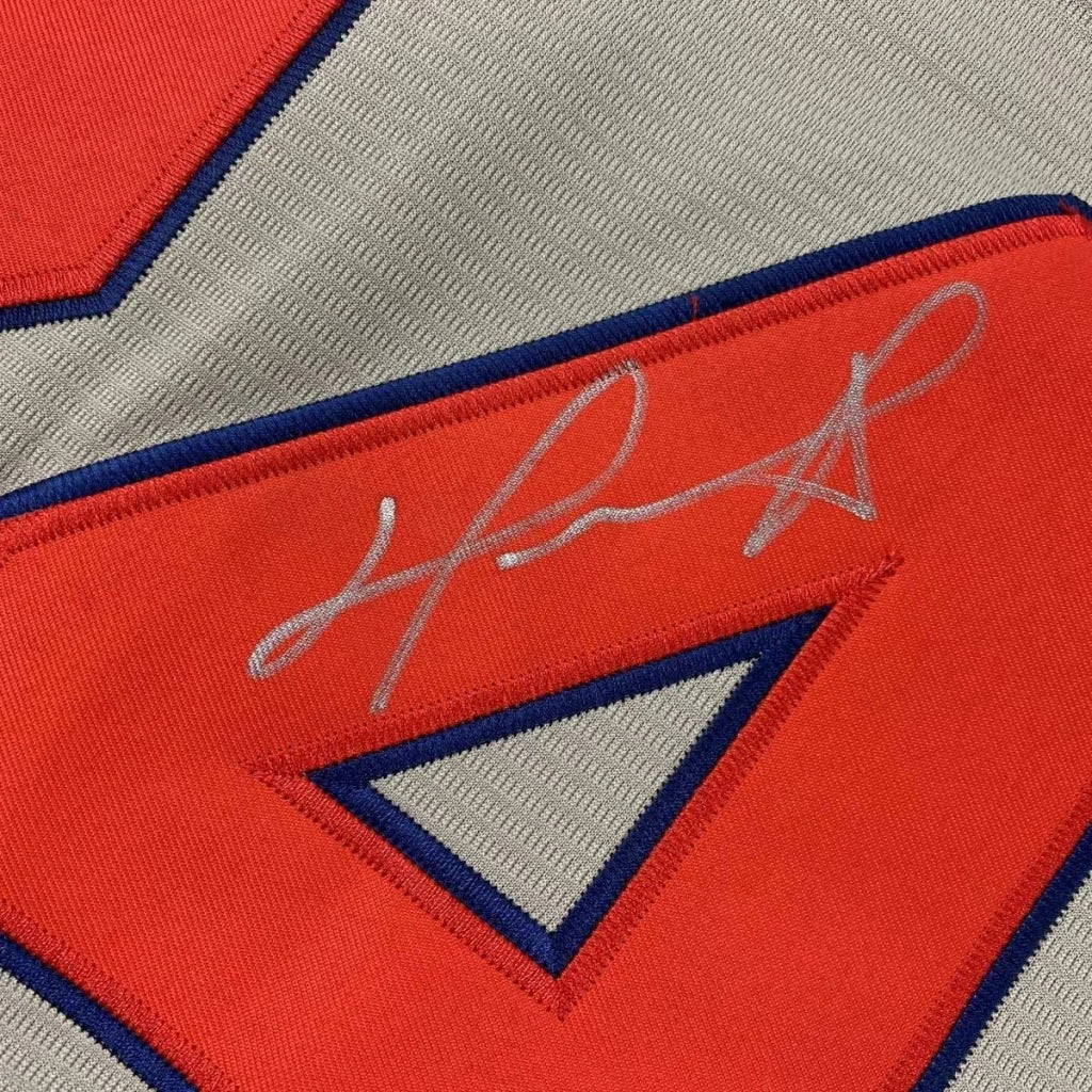 Framed autographed David Ortiz Boston gray baseball jersey with JSA COA