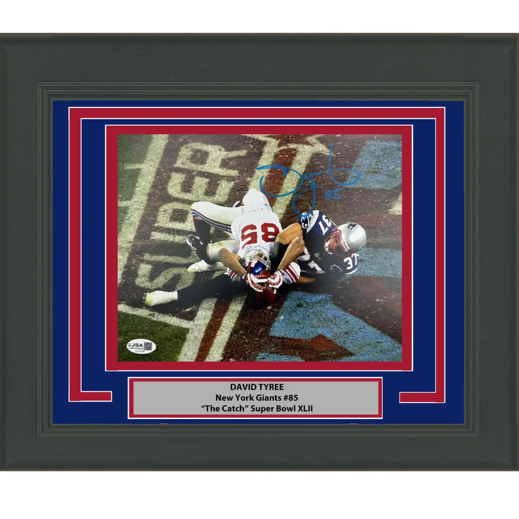 Framed autographed David Tyree The Catch Super Bowl XLII Giants photo