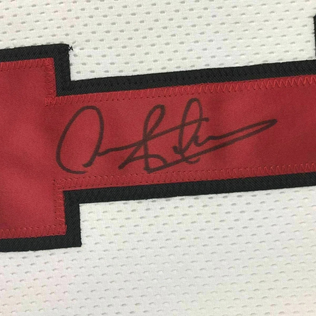 Red and black embroidered Dennis Rodman jersey number patch with signature