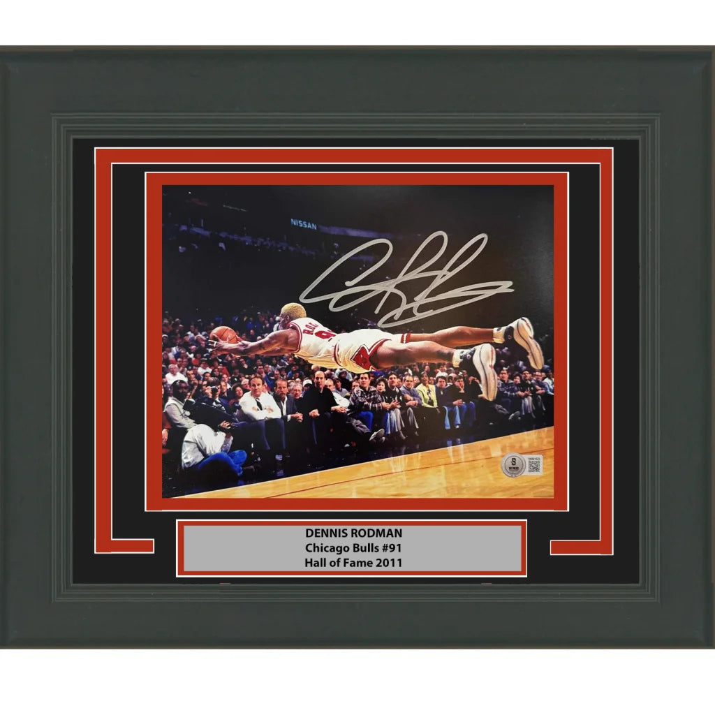 Framed Autographed Dennis Rodman Chicago Bulls 8x10 Basketball Photo Beckett BAS COA | Hall of Fame Sports Memorabilia | vintageantiquesgifts.com