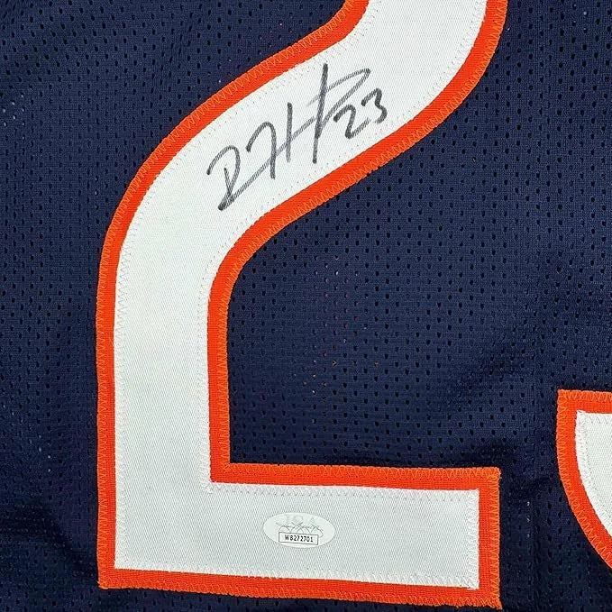 Framed Autographed Devin Hester 35x39 Chicago Blue Stat Football Jersey JSA COA | Certified Authentic Signed Memorabilia | vintageantiquesgifts.com