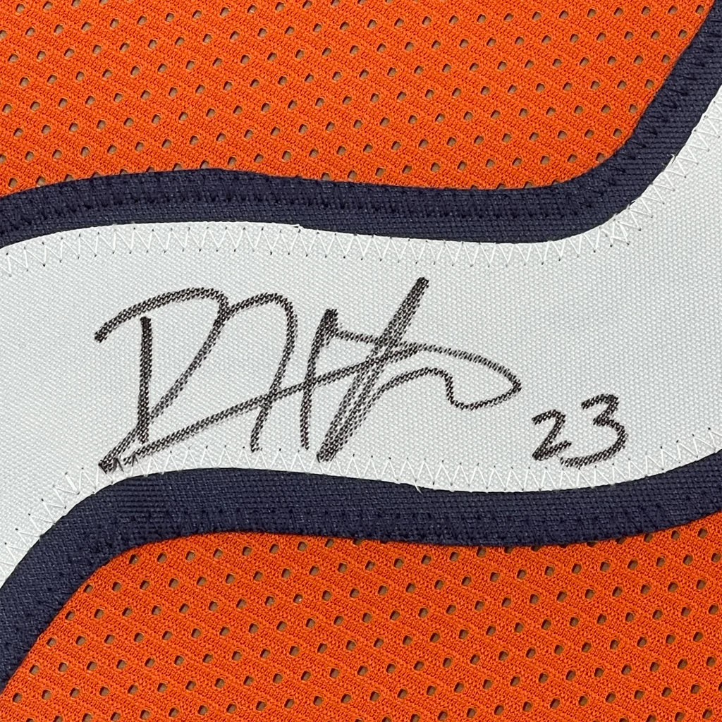 Framed autographed Devin Hester Chicago Bears orange jersey with shoe, JSA COA
