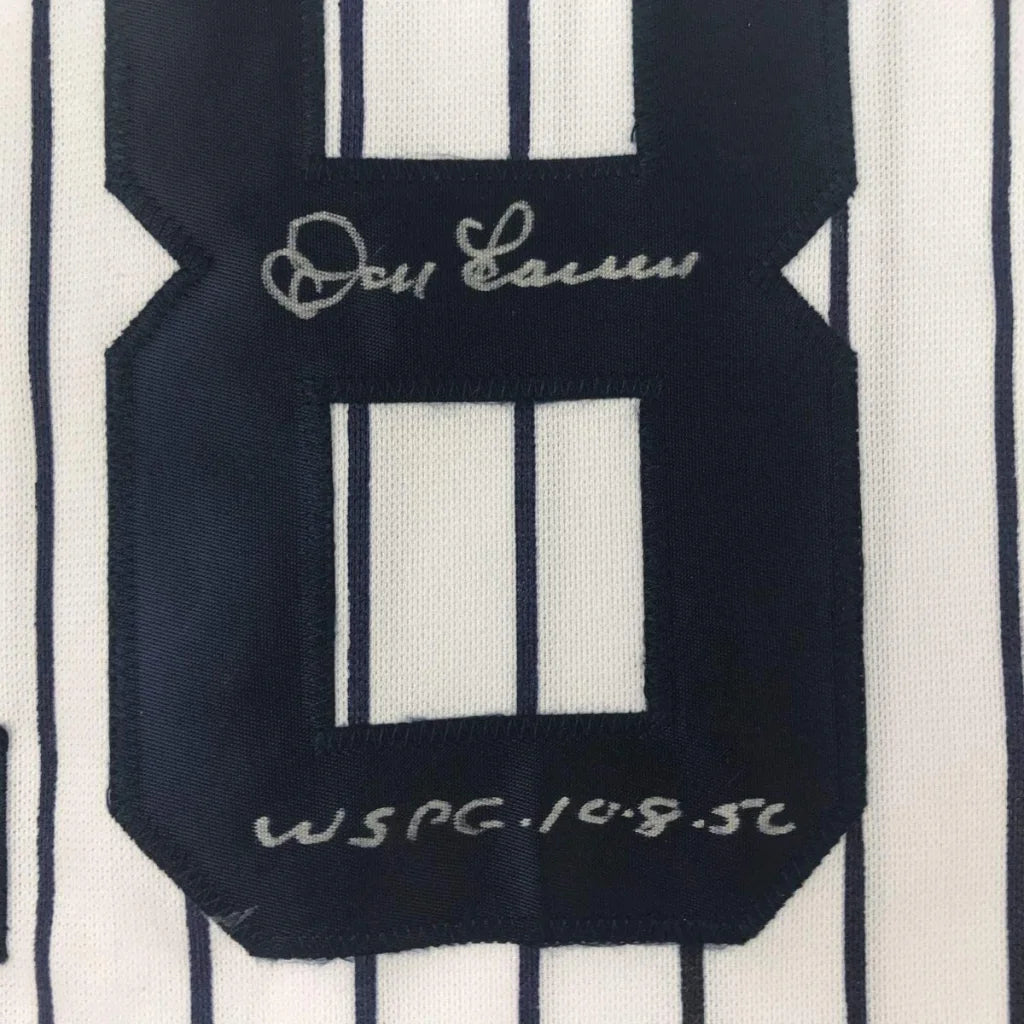 Framed Autographed Don Larsen 35x39 New York Pinstripe Baseball Jersey JSA COA | Certified Authentic Signed Memorabilia | vintageantiquesgifts.com