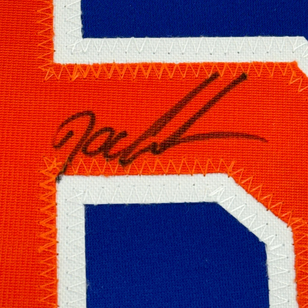Autographed orange and blue Dwight Doc Gooden professional sports custom jersey with white number 5