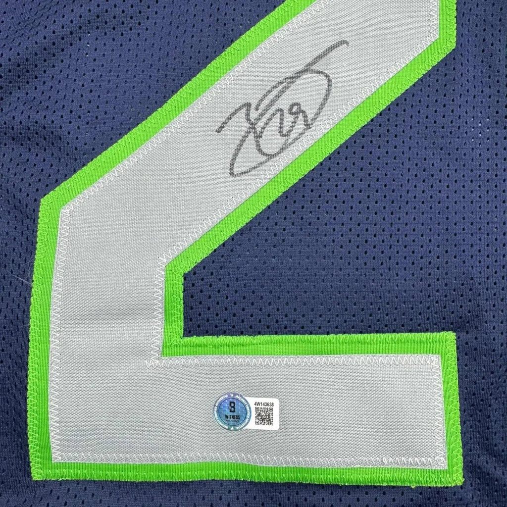 Framed autographed Earl Thomas III Seattle Seahawks navy blue jersey back with number 2